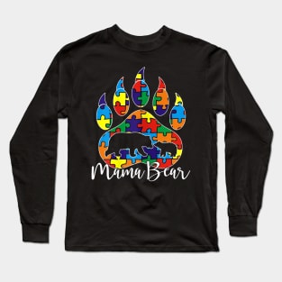 Womens Proud Mama Bear Autism Awareness Shirt Mom Mommy Bear Paw Long Sleeve T-Shirt